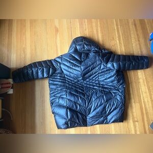 Land’s End Wanderweight Packable Down Coat puffer thin black navy 3X 24W hood